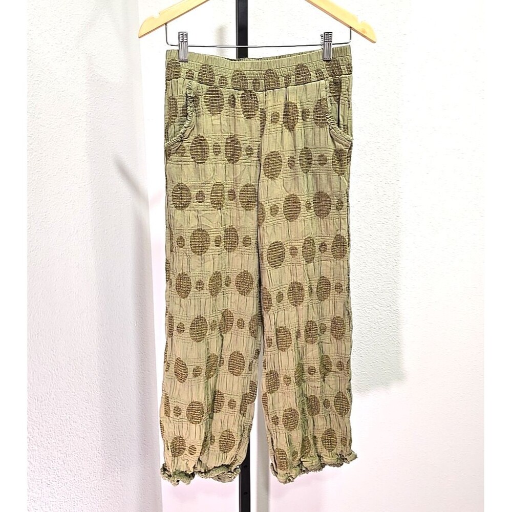 Cotton Gauze Ankle Pants S Olive Green Polka Dot Goblin Forest Whimsy Boho Indie